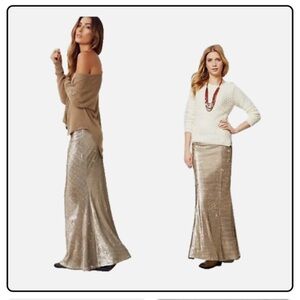 Anthropologie LINE AND DOT Gold & Silver Sequin Mermaid Style Maxi Skirt